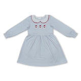 Long sleeves stripe santa embroidery girls Christmas dress