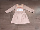 Long sleeves stripe santa embroidery girls Christmas dress