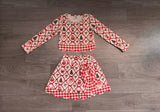 Santa deer bow scallop girls Christmas active wear set
