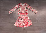 Santa deer bow scallop girls Christmas active wear set