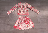 Santa deer bow scallop girls Christmas active wear set