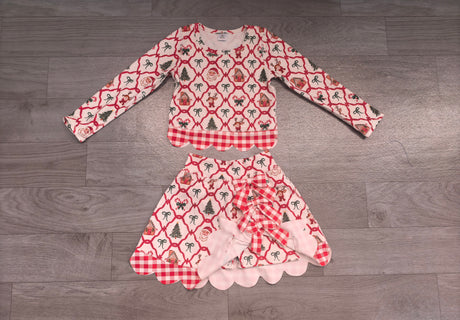 Santa deer bow scallop girls Christmas active wear set