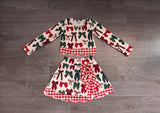 Red green bows scallop girls Christmas active wear set
