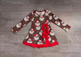 Leopard santa scallop bow girls Christmas athletic dress