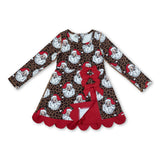 Leopard santa scallop bow girls Christmas athletic dress