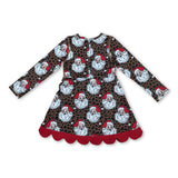 Leopard santa scallop bow girls Christmas athletic dress