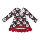 Leopard santa scallop bow girls Christmas athletic dress
