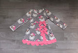 Pink santa plaid bow scallop girls Christmas athletic dress