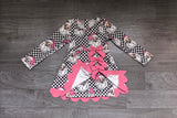 Pink santa plaid bow scallop girls Christmas athletic dress