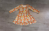 Turkey leaves ruffle kids girls Thanksgiving dress