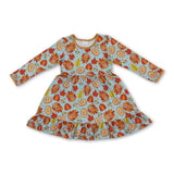 Turkey leaves ruffle kids girls Thanksgiving dress
