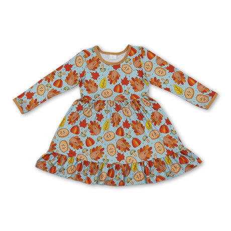 Turkey leaves ruffle kids girls Thanksgiving dress