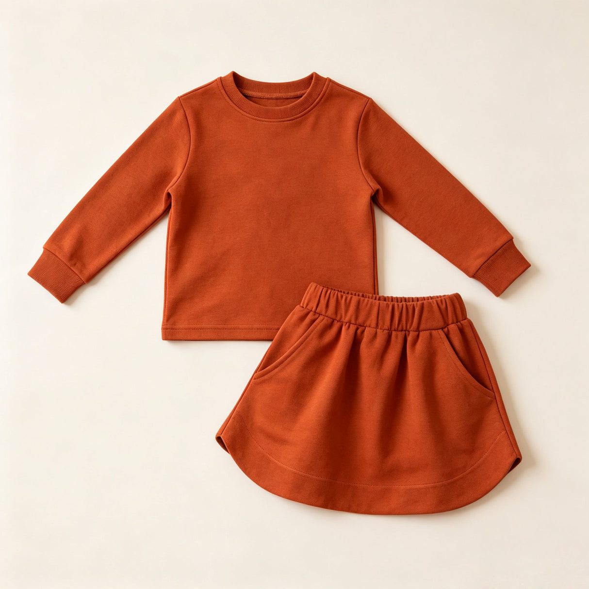 Long sleeves brown cotton top skirt kids girls outfits