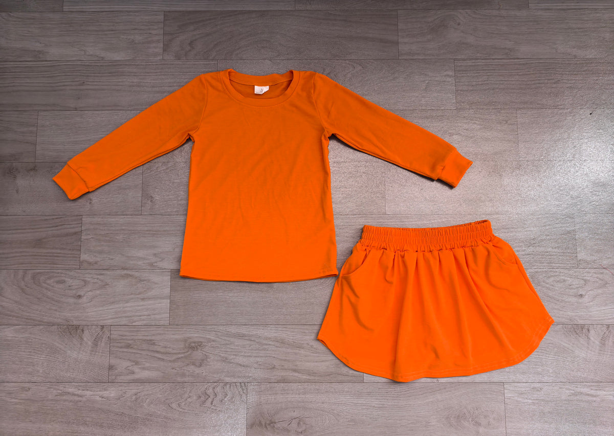 Long sleeves brown cotton top skirt kids girls outfits