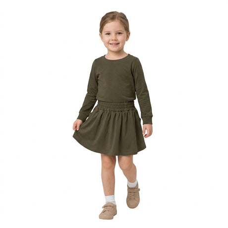 Long sleeves olive cotton top skirt kids girls outfits