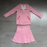 Pink stripe pullover pleated skirt girls active wear set