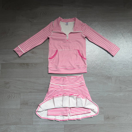 Pink stripe pullover pleated skirt girls active wear set