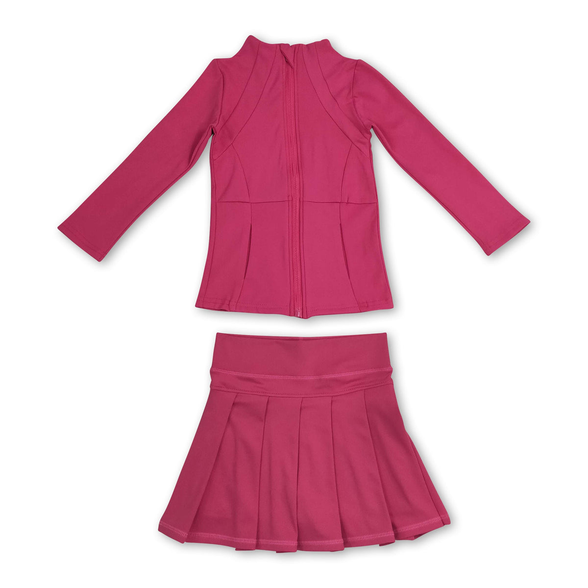 Hot pink zipper jacket pleated skirt girls activewear set