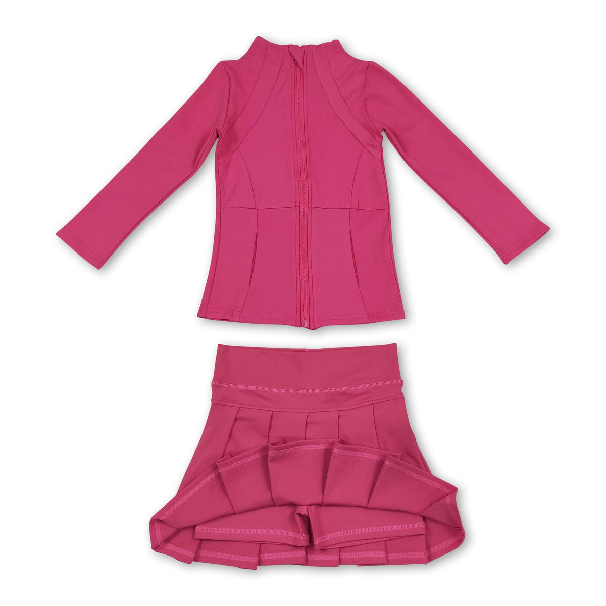 Hot pink zipper jacket pleated skirt girls activewear set