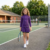 Purple zipper jacket pleated skirt girls activewear set