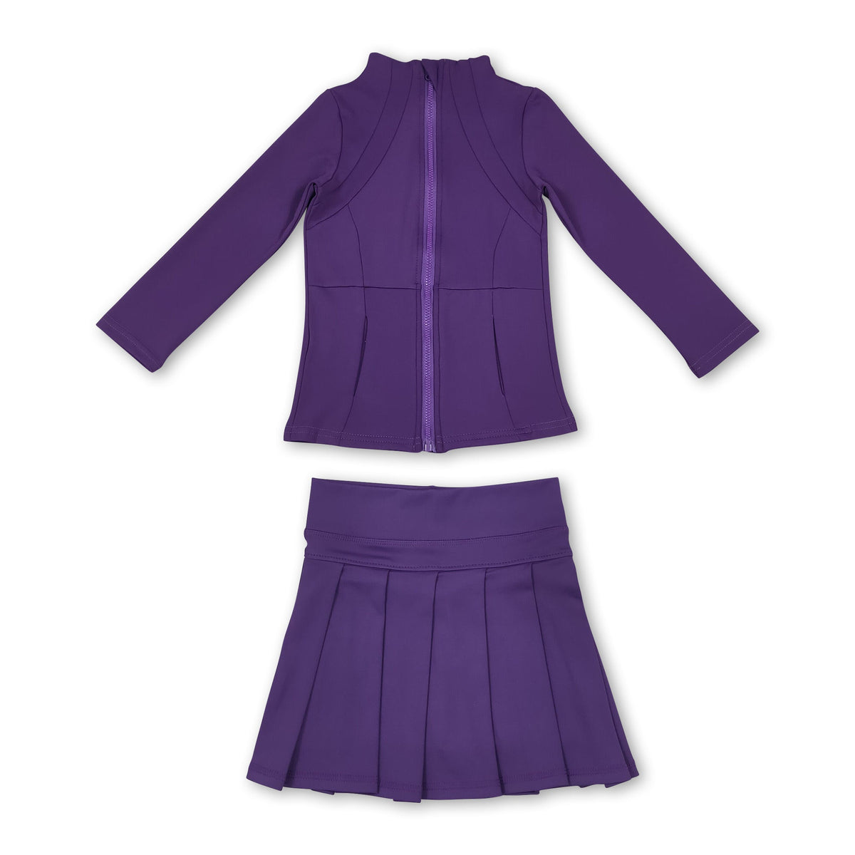 Purple zipper jacket pleated skirt girls activewear set