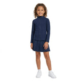 Navy zipper jacket pleated skirt girls activewear set