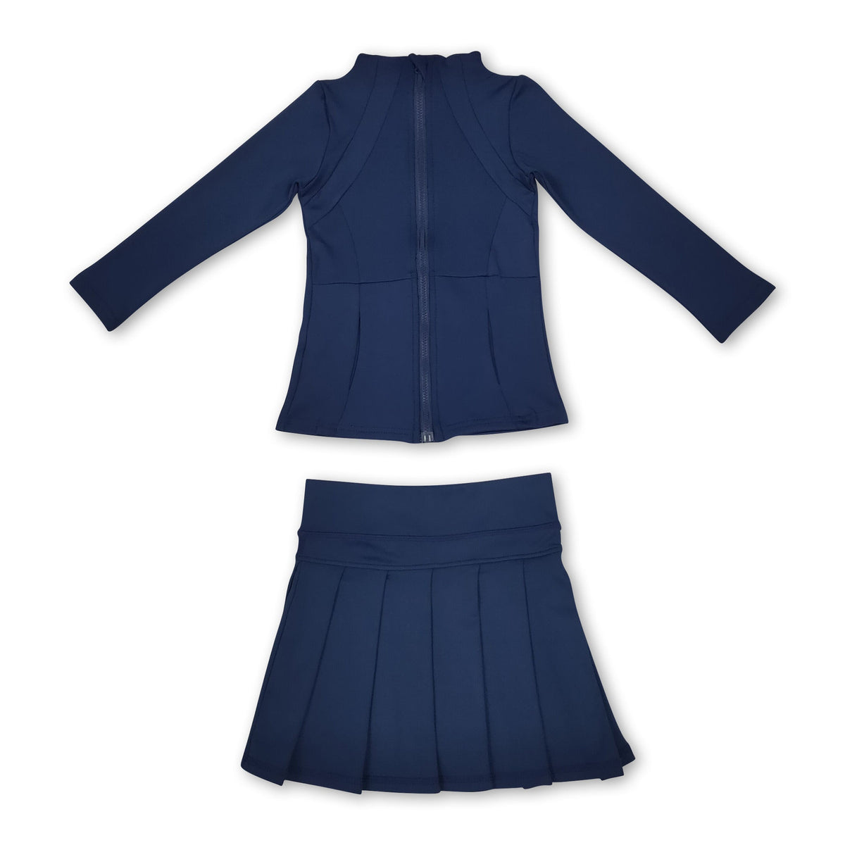 Navy zipper jacket pleated skirt girls activewear set