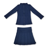Navy zipper jacket pleated skirt girls activewear set