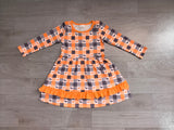 Long sleeves plaid bat ruffle girls Halloween dresses