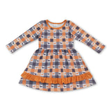 Long sleeves plaid bat ruffle girls Halloween dresses
