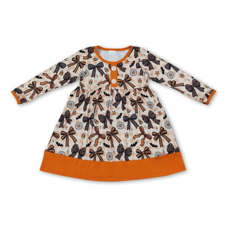 Plaid bow candy corn floral girls Halloween dresses