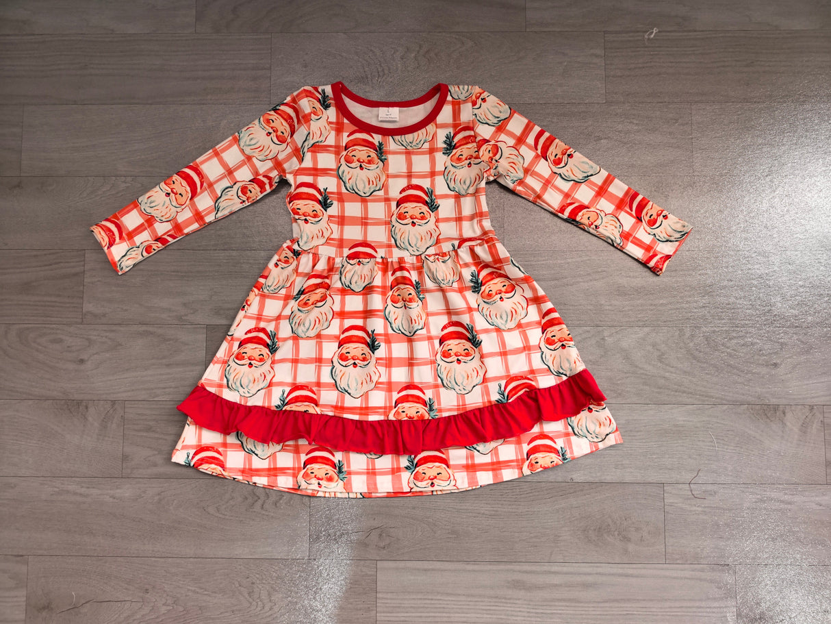 Red ruffle santa kids girls Christmas dresses