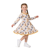 Long sleeves ruffle kids girls Happy New Year dress