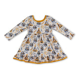 Long sleeves ruffle kids girls Happy New Year dress