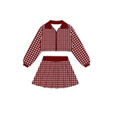 Maroon plaid jacket pleated skirt girls active wear set