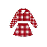 Red plaid jacket pleated skirt girls active wear set