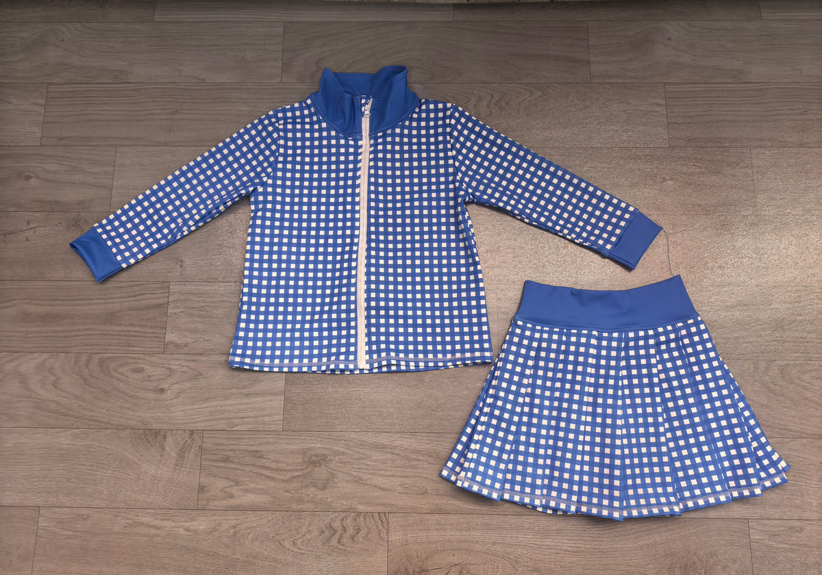 Blue plaid jacket pleated skirt girls active wear set
