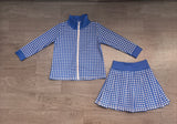 Blue plaid jacket pleated skirt girls active wear set
