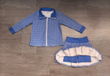 Blue plaid jacket pleated skirt girls active wear set