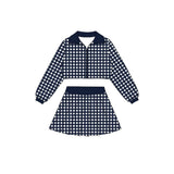 Navy plaid jacket pleated skirt girls active wear set