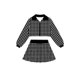 Black plaid jacket pleated skirt girls active wear set