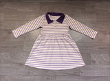 Long sleeves purple stripe kids girls polo dress