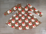 Long sleeves leopard santa kids girls Christmas dress