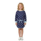 Long sleeves navy pink polka dots top skirt girls outfits