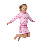 Long sleeves light pink polka dots top skirt girls outfits