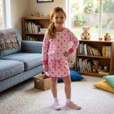Long sleeves light pink polka dots top skirt girls outfits