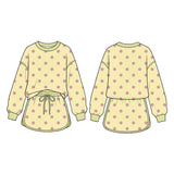 Long sleeves yellow polka dots top skirt girls outfits