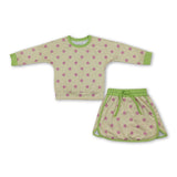 Long sleeves yellow polka dots top skirt girls outfits