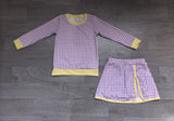 Long sleeves lavender plaid top skirt girls active wear set