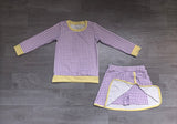Long sleeves lavender plaid top skirt girls active wear set